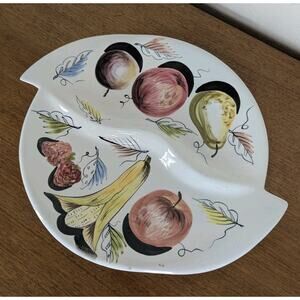 Italian Porcelain Circular Divided Serving Platter Hand Painted Fruit Signed